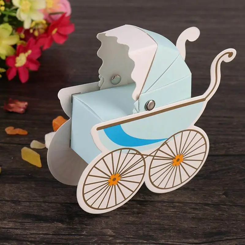 

50pcs Candy box Baby stroller baby shower baby birth favors boxes baby Party supplies baptism christening gift box Wedding Favor