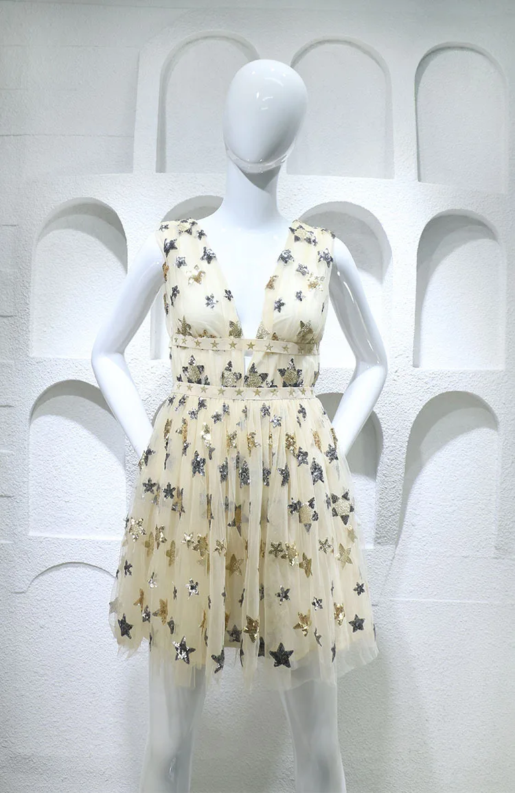 2017 новое летнее платье сексуальные Звездные бусины Jacobs Глубокий V платья