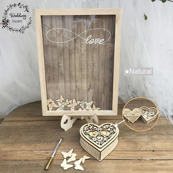Wood Color Wish Box Коробка желаний бабочки, свадебные украшения в деревенском стиле, милая Свадебная Гостевая книга в форме сердца, Свадебная коробка, 3D Гостевая книга, деревянная коробка - Цвет: Wood Color Wish Box