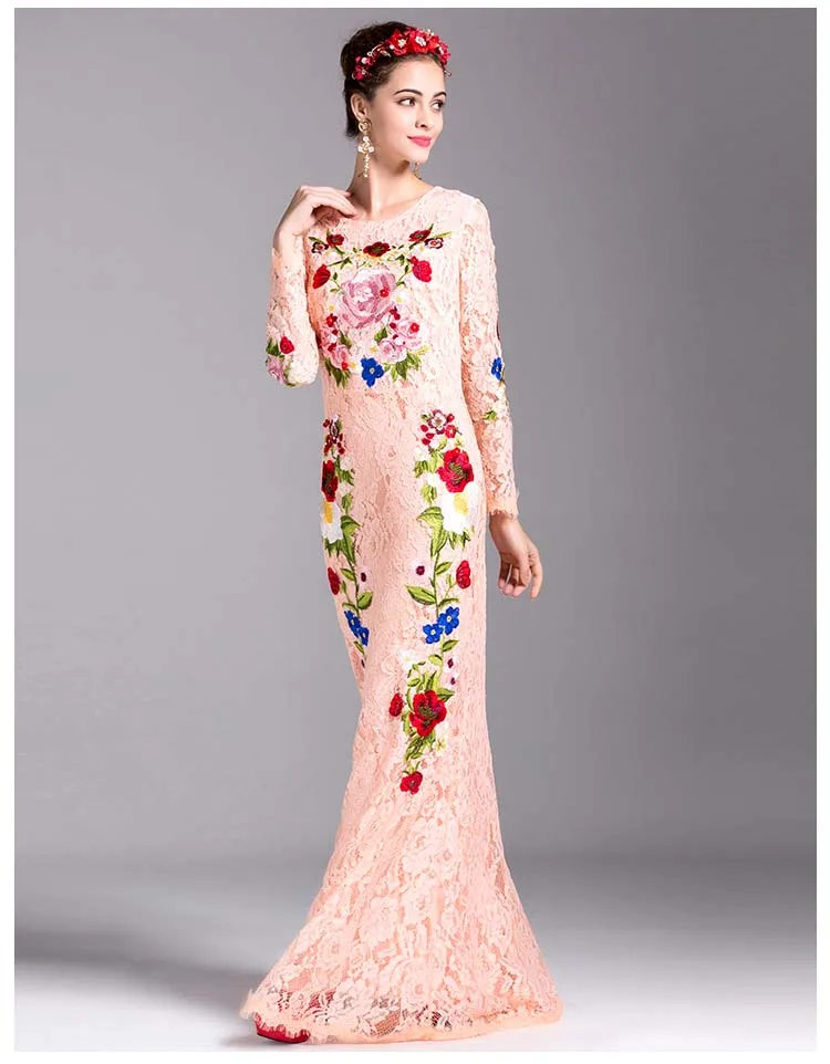 Женские вечерние платья с круглым вырезом элегантные кружевные длинными