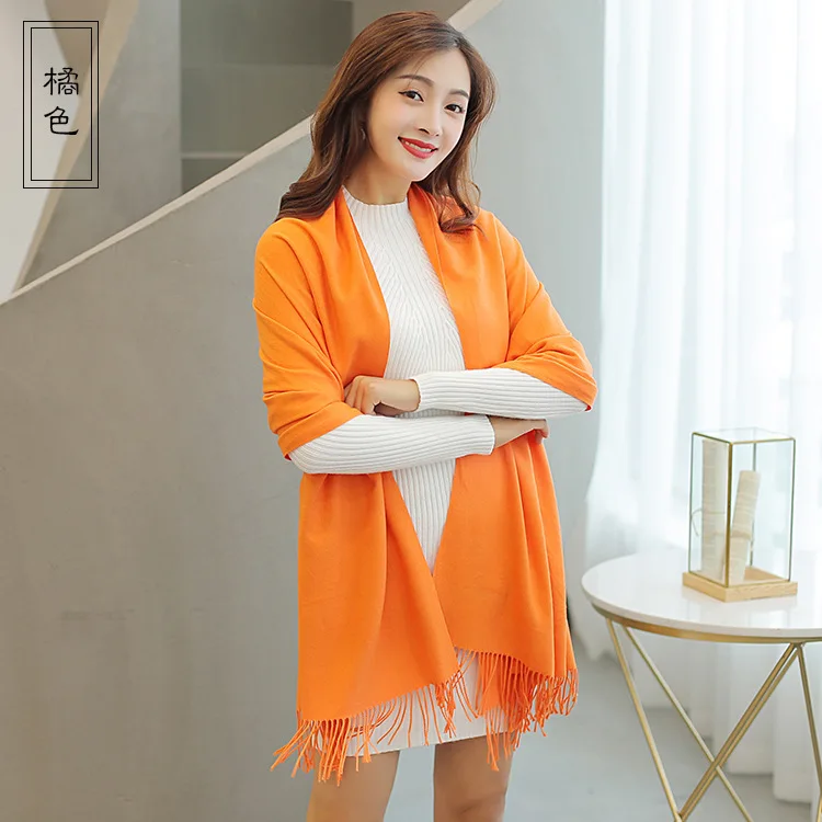 Jinjin. QC зимний женский шарф кашемировые однотонные шарфы и шали Echarpe платок Femme Пашмина с кисточкой Прямая поставка