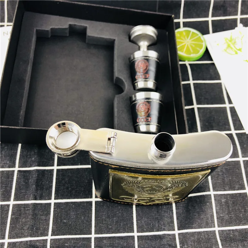 Bpa free 8 унций обернутая искусственной кожей бутылка для виски Cccp Воронка FLAGON нержавеющая сталь водка чашка спирт бедра фляжка набор с подарочной коробкой