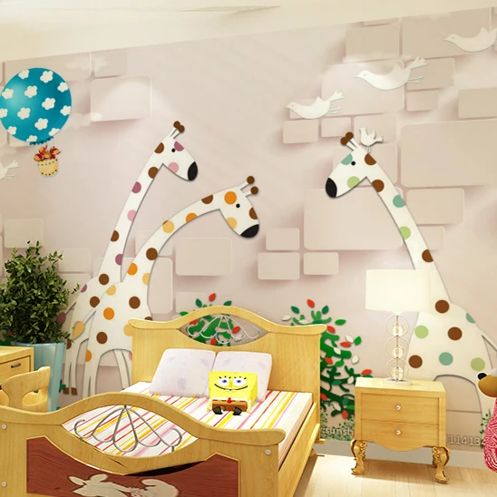 Настенные 3D обои на заказ Мультяшные розовые Жирафы с воздушным шаром для