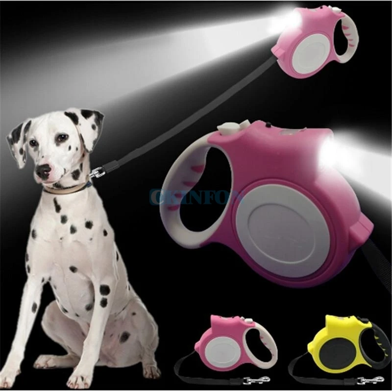

DHL 50PCS Retractable Dog Leash with Light Bright Flashlight Extending Puppy Walking Leads For Small Medium Dogs