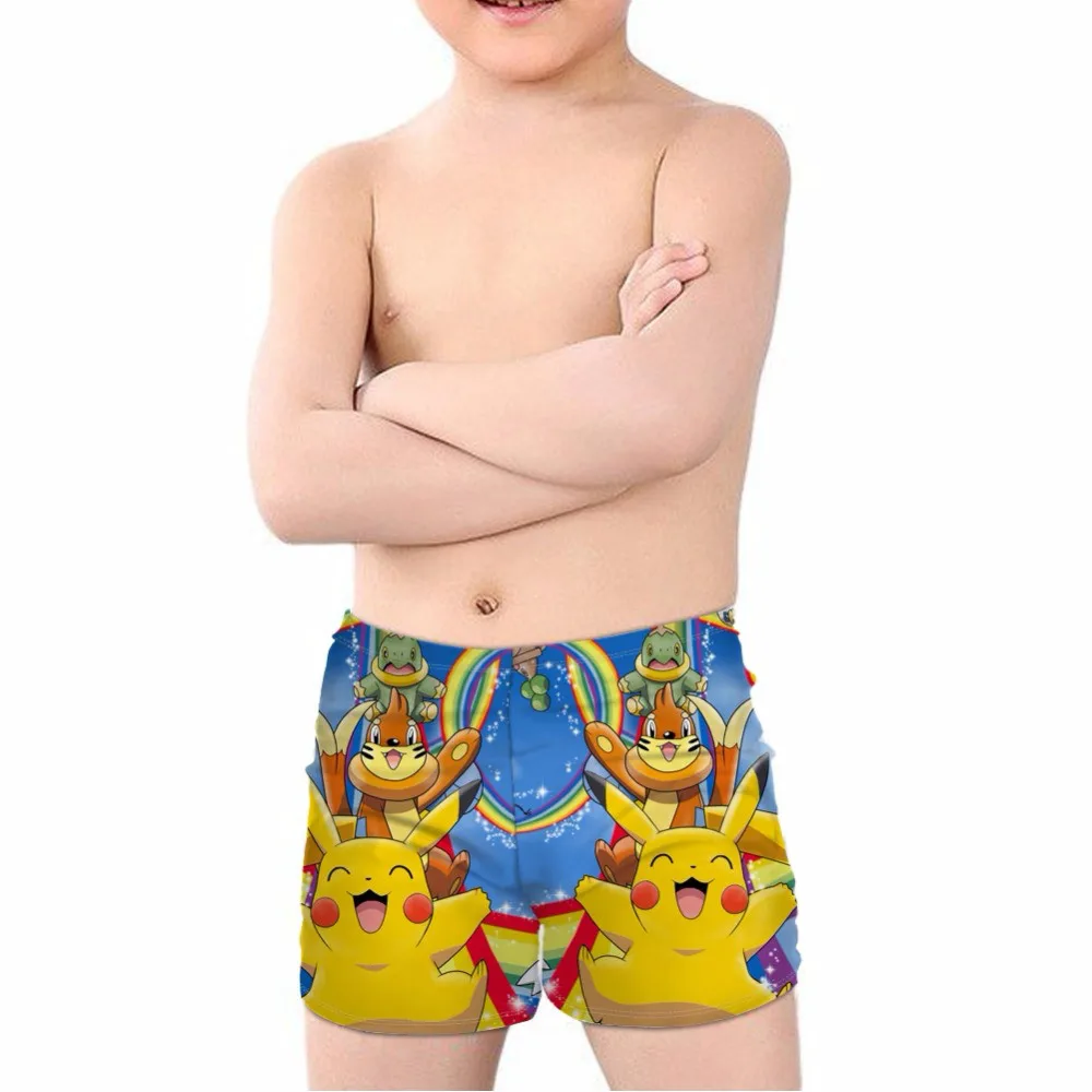 THIKIN Amine Cute Cartoon Pokemon Pikachu Print Kids Boys' Swimming Trunks Summer Beachwear Children Swimsuits Elastic