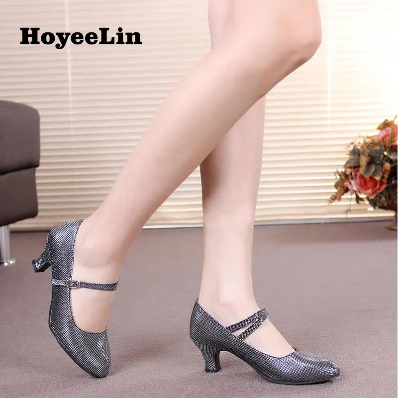 

HoYeeLin Glitter Tango Waltz Dance Heels Women Ladies Ballroom Party Modern Dancing Shoes Indoor Outsole