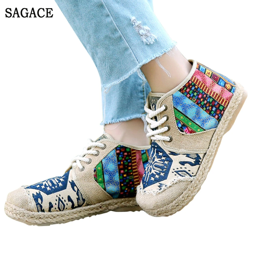 SAGACE женские туфли в римском стиле национальной вышивкой Высокая толстая подошва