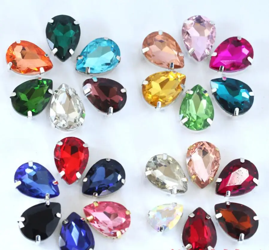 50PCS 10x14MM Bling Colors DIY Drop Shape Crystal Rhinestones Claw Sew-On Rhinestone For Garment Art Decoration Wedding Clothing | Дом и сад