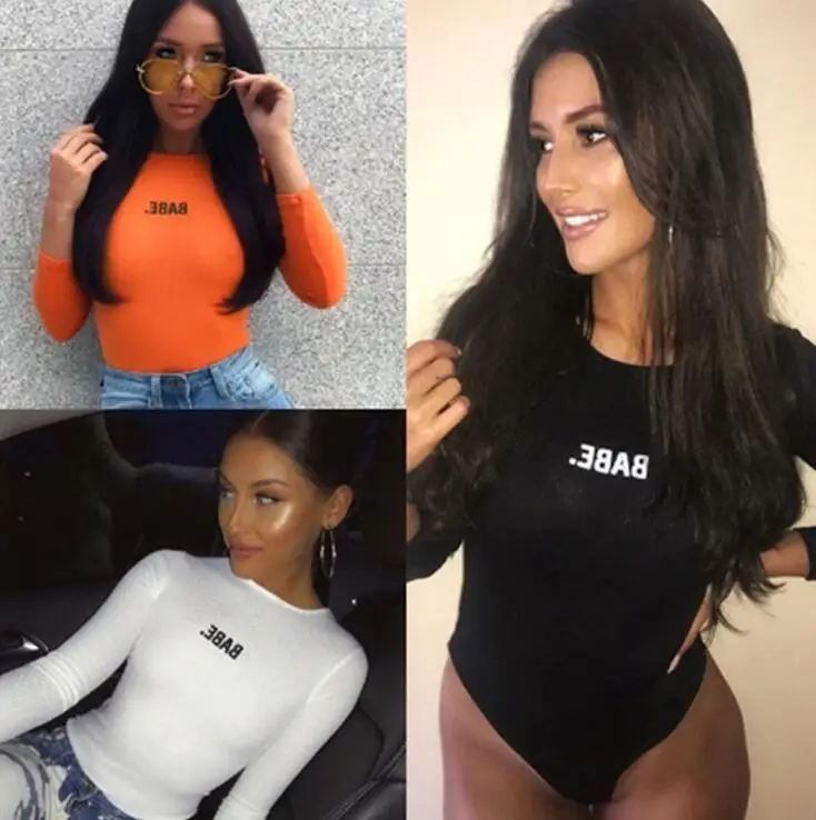 

Hot Printed Sexy Bodysuits Women Ribbed Cotton Knitted O Neck Long Sleeve Casual Bodysuits 2019 Fashion Brand Females