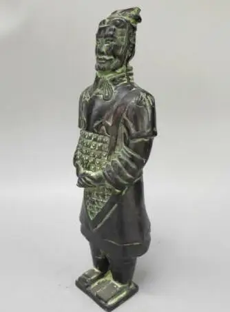Китайская коллекция латунные Резные Qin Terra-Cotta воины и лошади статуя солдата