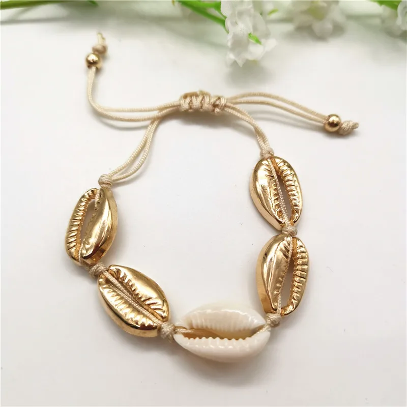 4gold bracelet Модные золотые Цвет раковина Каури колье Цепочки и ожерелья Для женщин в стиле панк, имитация жемчуга, ожерелье с бусами на веревочной цепочке Цепочки и ожерелья Богемия ожерелье - Окраска металла: 4gold bracelet