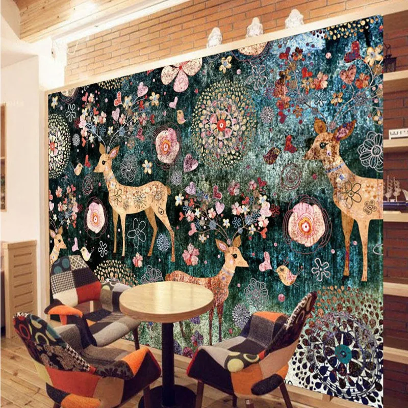 3D фото обои стерео американский Ретро пасторальный фон Сика олень круга Фреска