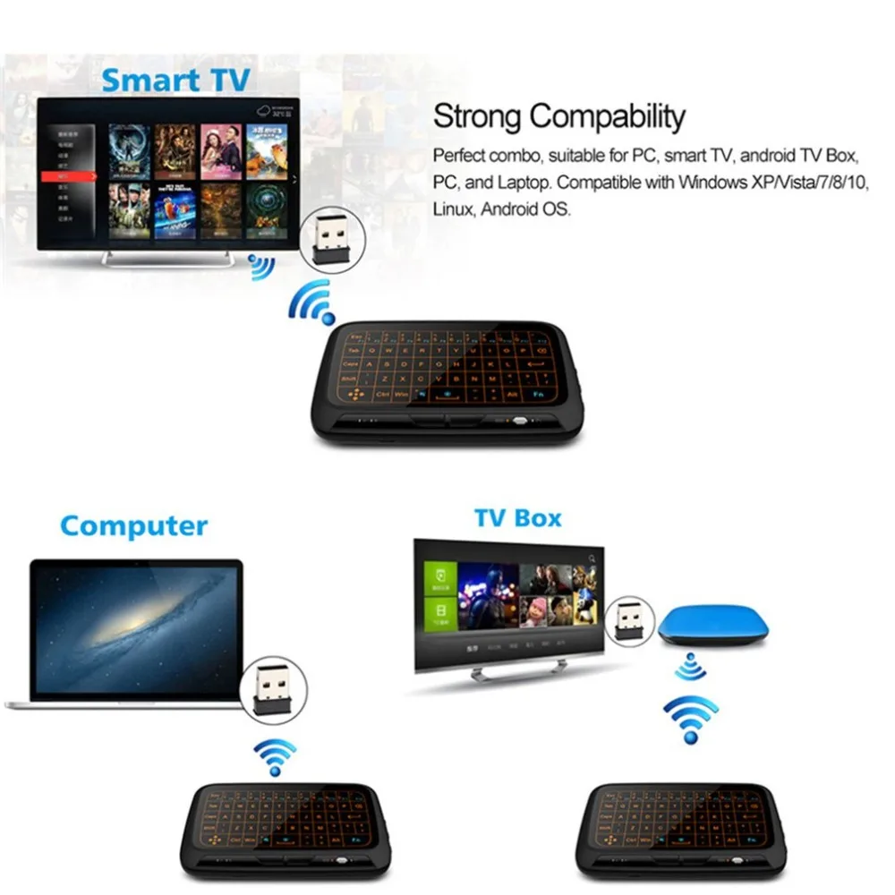 H18+ 2.4GHz Backlight Mini Wireless Keyboard Remote Touchpad Combo For Smart TV Android Box PC | Электроника