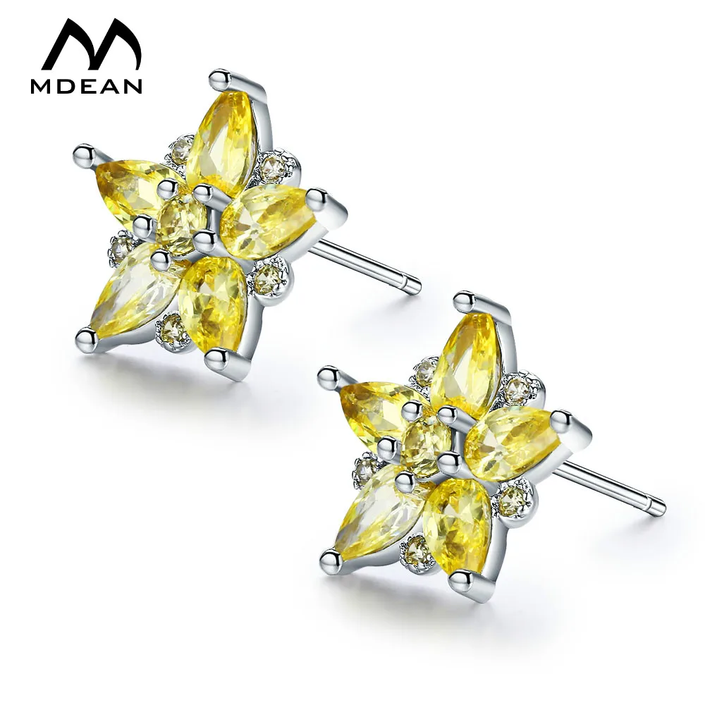 Набор ювелирных изделий для свадьбы из белого золота MDEAN с желтыми цирконами AAA, включающий винтажные звездные кольца, серьги и ожерелье для женщин.