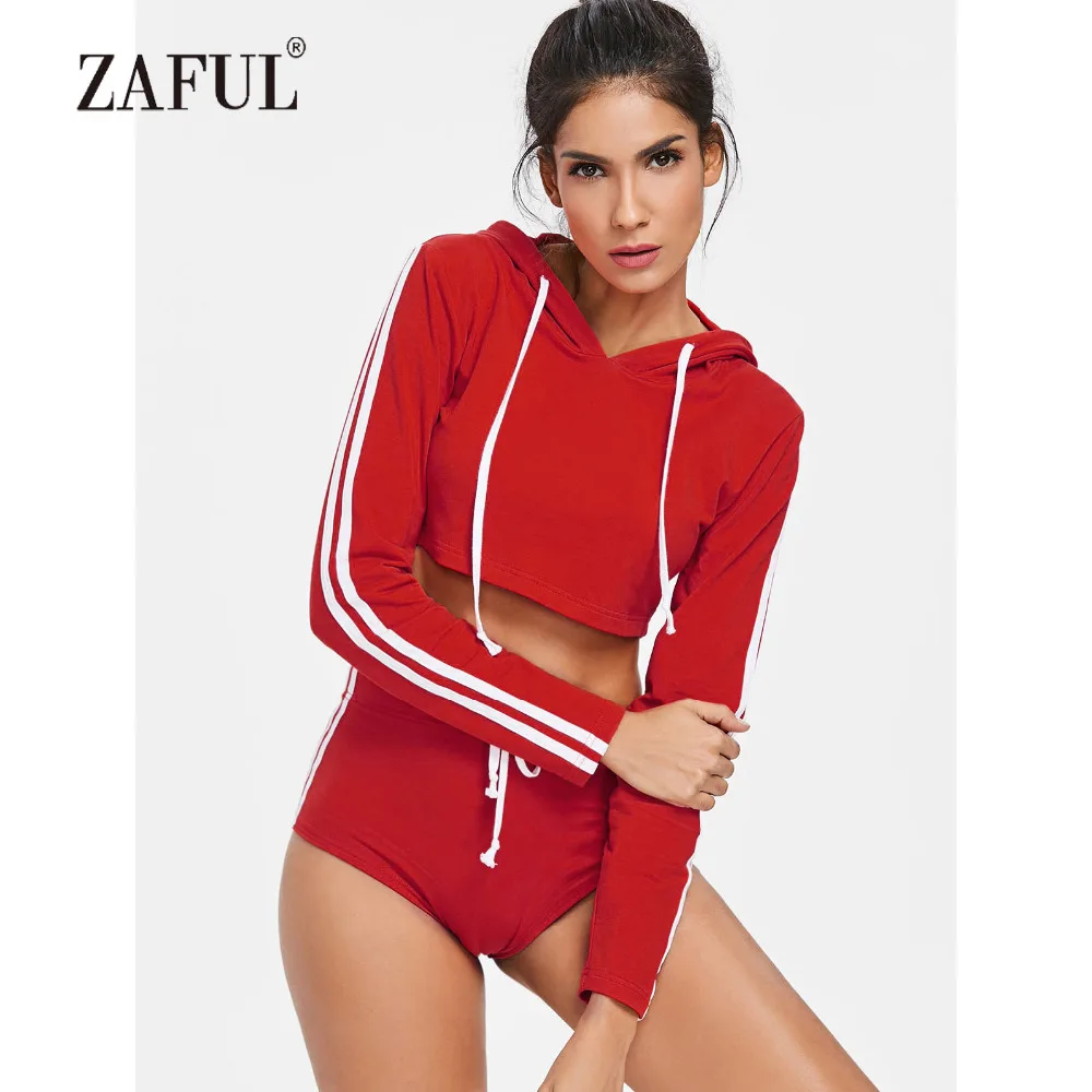 Женский костюм для йоги ZAFUL укороченный топ с длинными рукавами и шорты