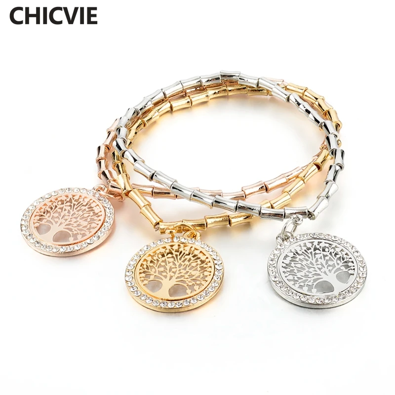 Женский винтажный браслет цепочка CHICVIE Круглый из золотого дерева с имитацией