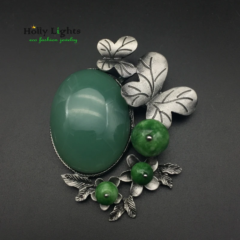 Этническая Бабочка Брошь женская зеленая сверхъестественная из камня для шарфов