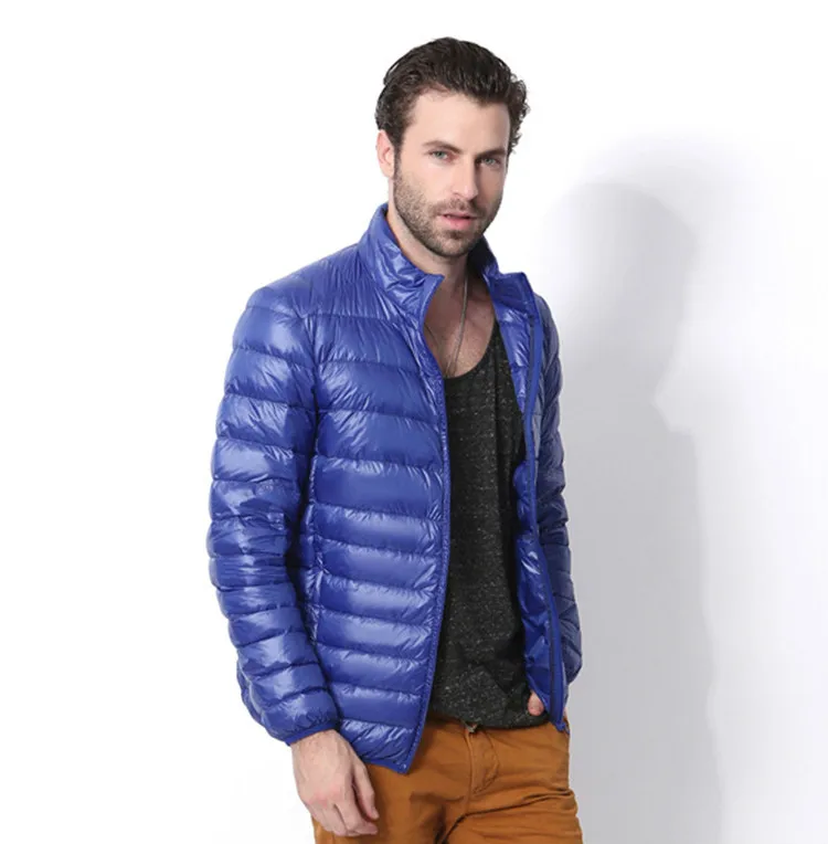 Autumn Ultralight Thin Down Coat Male Goose Feather Large Size Casual Short Jacket Men Standing Collar Down Jacket Wholesale - Цвет: Royal blue