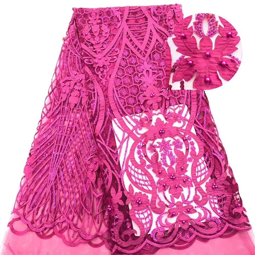 2 Французская Кружевная Ткань 5yds/pce magenta вышивка блестками бисером ажурная ткань для женщин великолепные Роскошные вечерние яркое платье - Color: 2