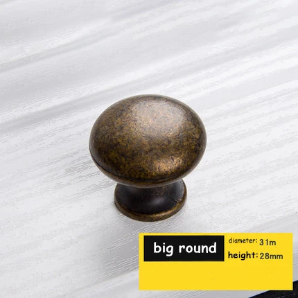 big round Европейские бронзовые ручки для шкафа, фурнитура для домашнего декора, антикварная мебель, ручки для шкафа, ящика, двери шкафа, мульти-тип - Цвет: big round