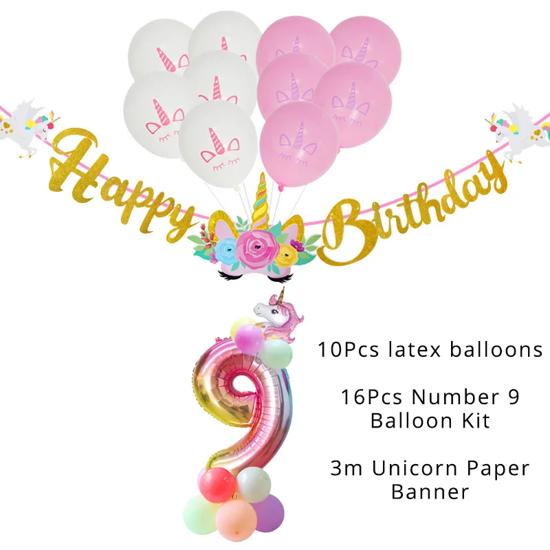 balloon banner kit 9 Единорог с днем рождения баннер Радуга Единорог фольга номер шар колонна Дети День Рождения Вечеринка украшения детский душ украшения - Цвет: balloon banner kit 9