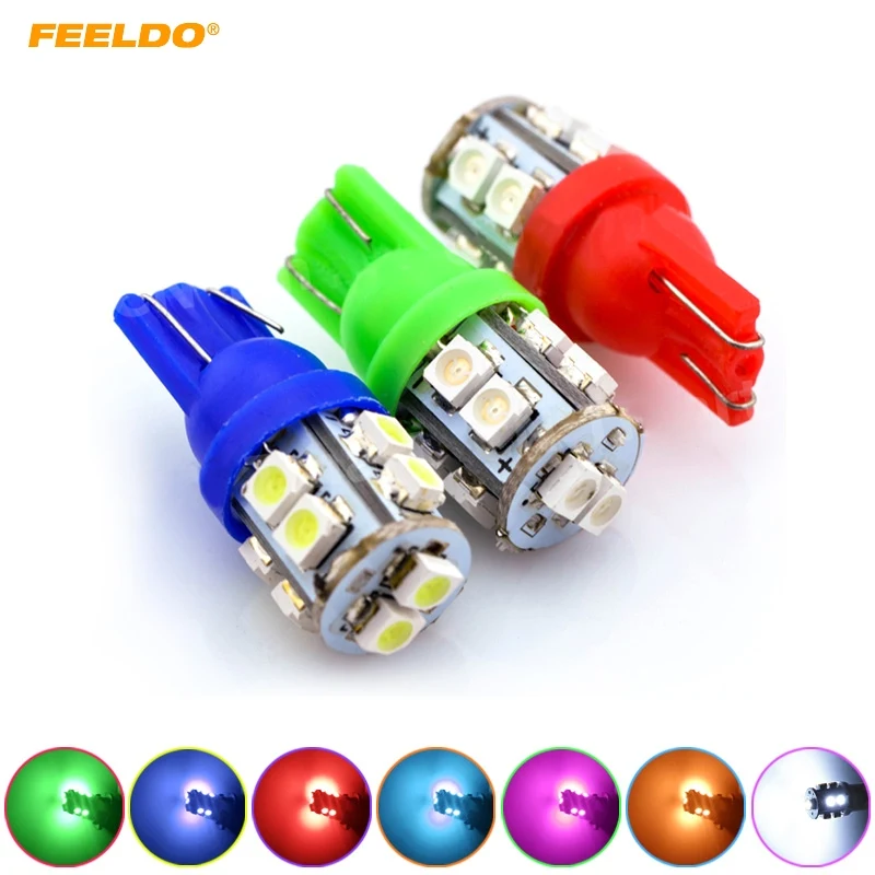 FEELDO 50 шт. яркий T10 клин 168 194 W5W Автомобильные светодиодные лампы 1210 10SMD 12 в 7 цветов #