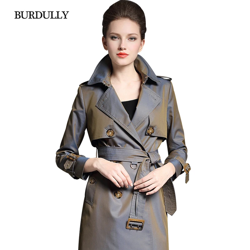 BURDULLY Luxury England Long Double Breasted Trench Coat Woman 2018 Autumn Winter Fashion High Quality abrigo mujer | Женская одежда