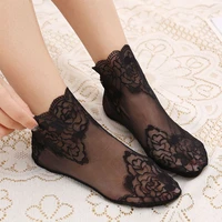 charming 1pair women socks elegant lace bow tie lady girls net sock vintage soft heap elasticity lace mesh elastic hosiery
