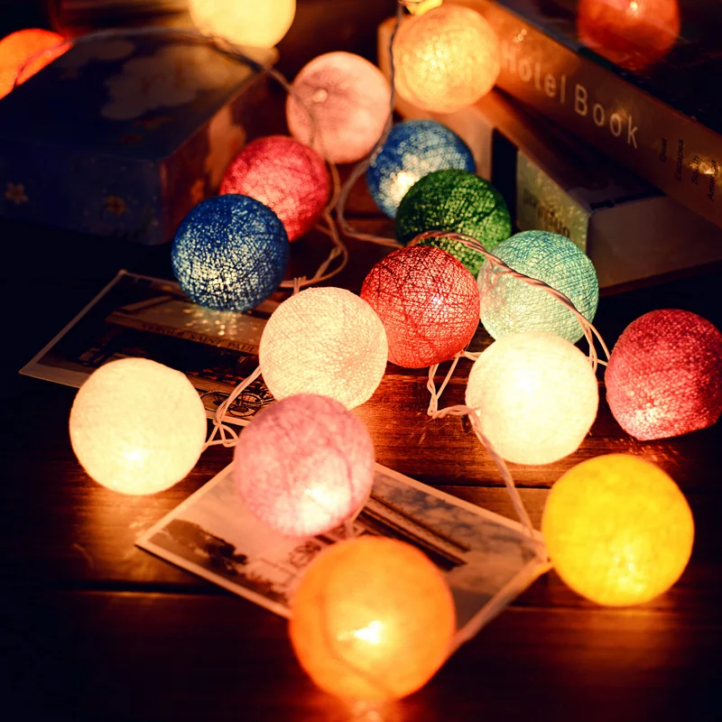Multi Color Ball Многоцветный 4 м на батарейках теплый белый светодиодный светильник с ватным шариком, сказочный светильник, внутренняя елка, украшения, AC 220 В - Испускаемый цвет: Multi Color Ball