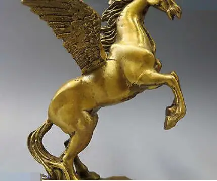 Китайская латунная скульптура Пегаса резная тонкая медь фэн шуй Статуя