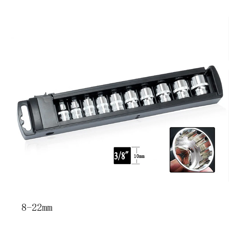 

10 Pcs/set 3/8" 8-22mm Universal 12 Tooth Socket Wrench Head Inner Hexagon Spanner Allen Head Auto Repair Tools