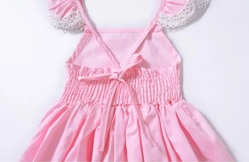 Retail 2019 Baby Girls Summer Fashion Cotton Lace Puff Sleeve Pink Dresses Princess Children Cute Dress | Детская одежда и обувь