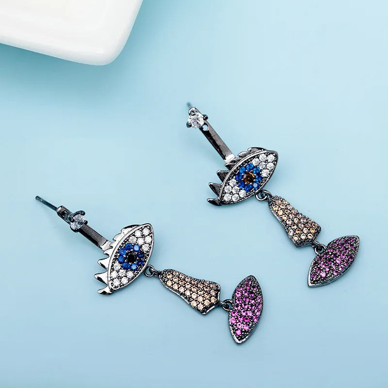 ААА фианит сглаза нос губы Висячие серьги для женщин Дамская мода пистолет