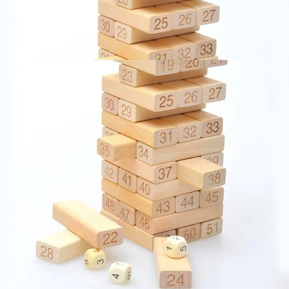 

54 Pieces Number Toppling Timbers Wooden Blocks Game Stacking Blocks Stacking Tower Fun Outdoor Lawn Yard Game Education Toys