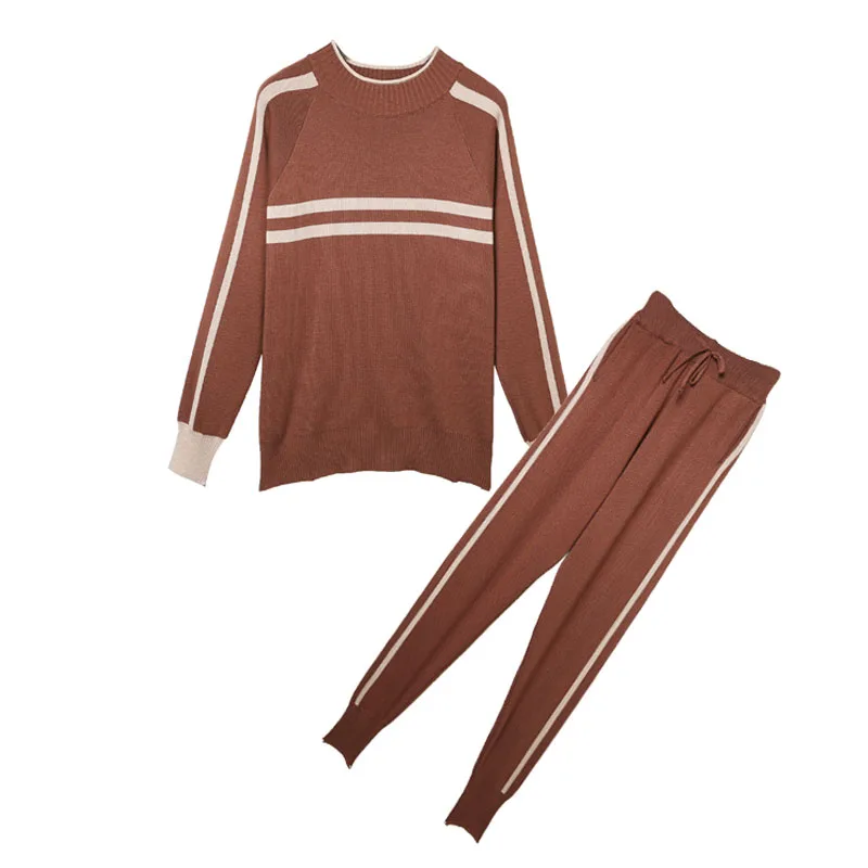 

autumn 2018 new women pullover sweater pants clothing set leisure knitting two-piece suit knitwear leisure fashion big size