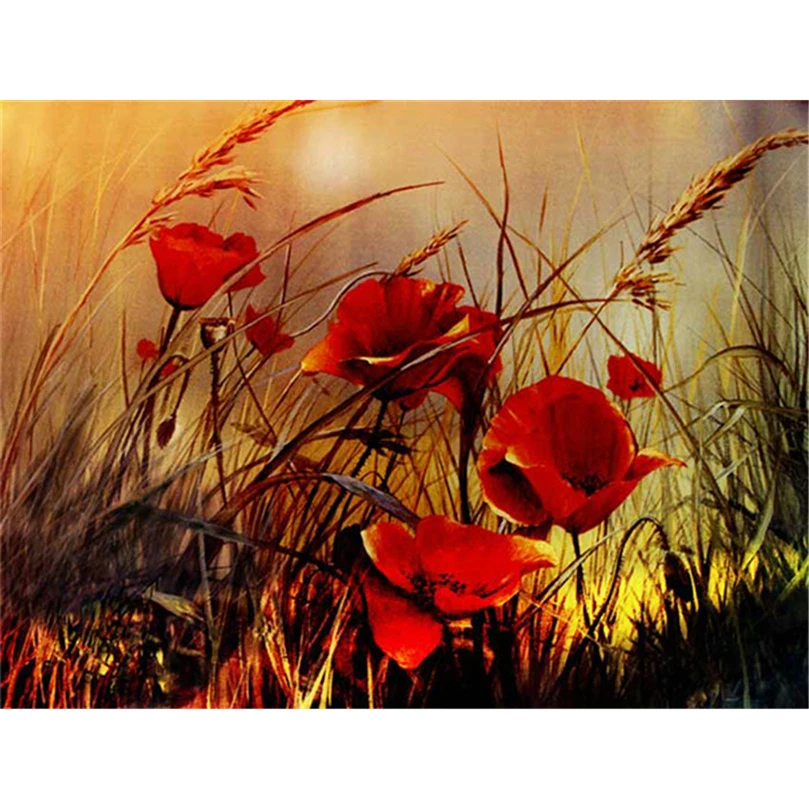 

2017 NEW DIY 3D Diamond Painting craft full square drill wall decor Mosaic Embroidery Series resin craft Flower Red poppy HL105