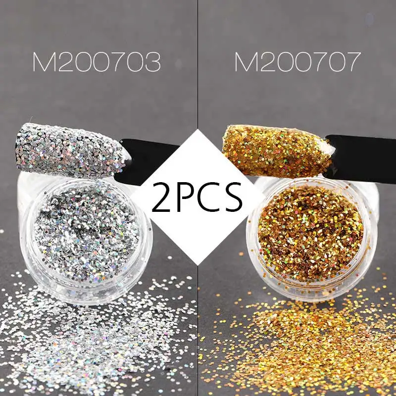 2PCS-03 ROSALIND аксессуары для ногтей гель голографический лак хром пигмент светящаяся пудра с пайетками Блеск Маникюр блесток набор - Цвет: 2PCS-03