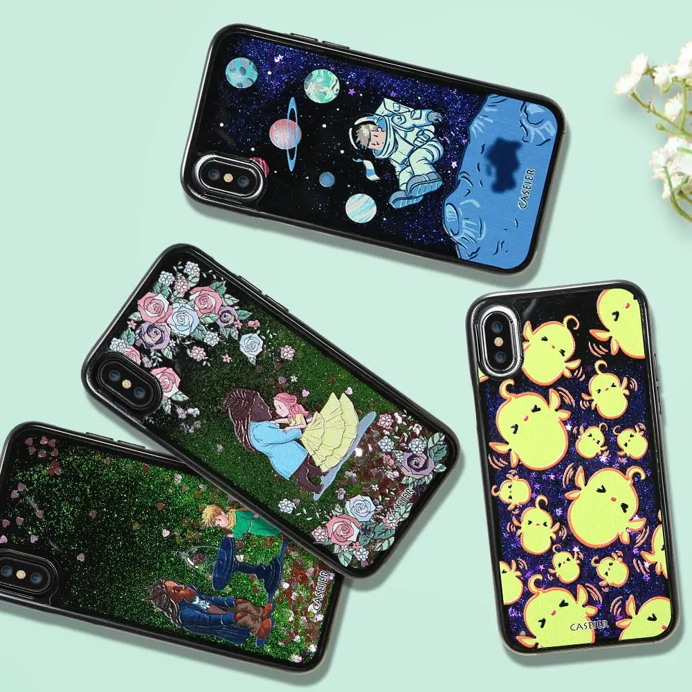 Caseier жидкость зыбучие пески телефона чехол для iPhone X 7 Plus 3D рельеф Bling блесток Чехол