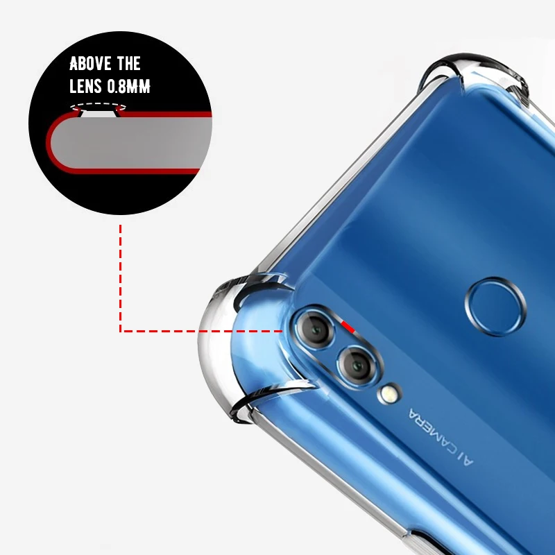 Силиконовый чехол с защитой от падения для Huawei Honor 8X Max 8C 10 9 8 Lite Play прозрачный