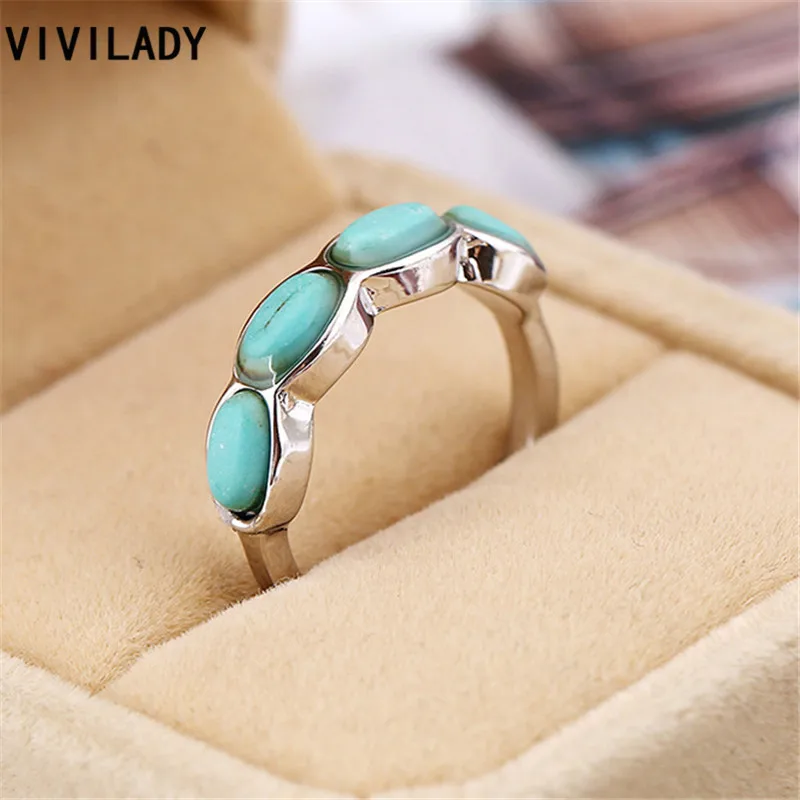 VIVILADY Bohemian 6pcs Boho Natural Blue Stones Steampunk Finger Midi Knuckle Ring Sets Anel Accessory Women Girl Birthday Gifts | Украшения