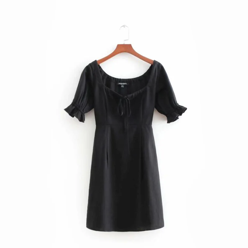 Черный Vestido verano, летнее платье с коротким рукавом, женское мини Белое пляжное платье, элегантное корейское модное вечернее платье, женская одежда - Цвет: Черный