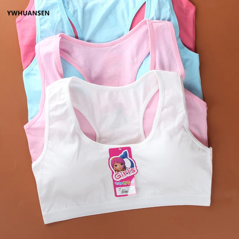 

YWHUANSEN Free Shipping Cotton Kids Bra Camisoles Sports Bra Tops For Teens Training Bra 8-16 Years Adolescente Lingerie Summer