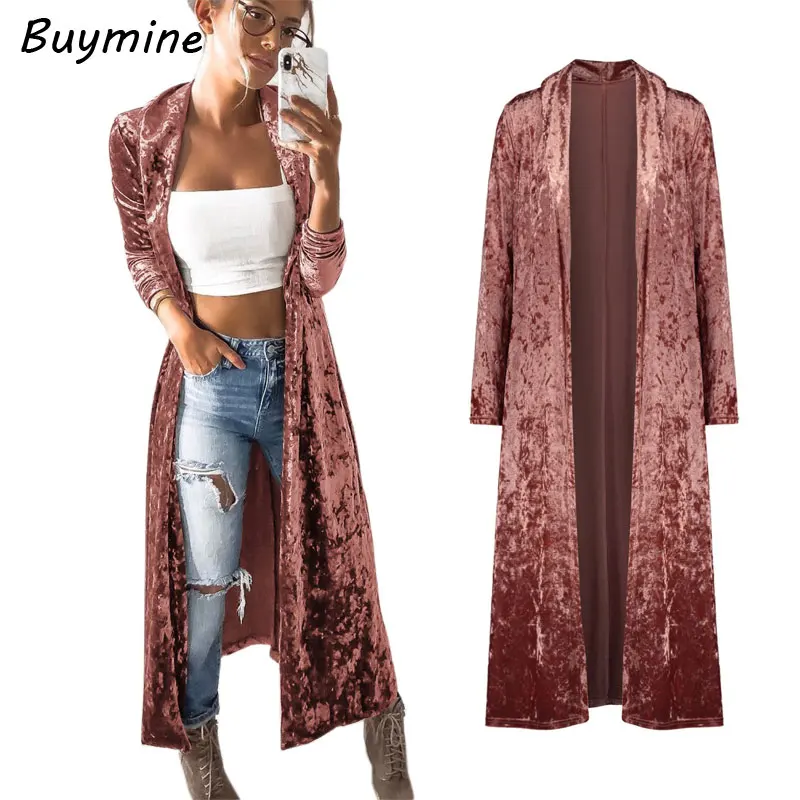 Buymine X длинный бархатный Тренч для женщин Весна отложной воротник уличная