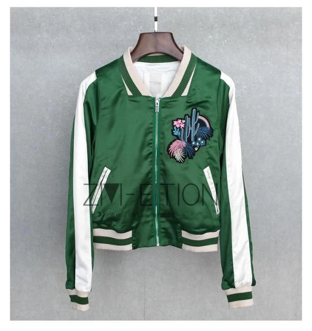 Двустороннее пальто с вышитым цветком КАКТУСОМ 2017 Женская куртка-бомбер верхняя