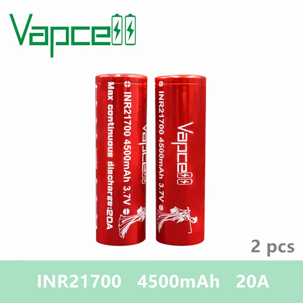 Бесплатная доставка 2 шт. аккумуляторные литий ионные аккумуляторы Vapcell INR 21700 4500