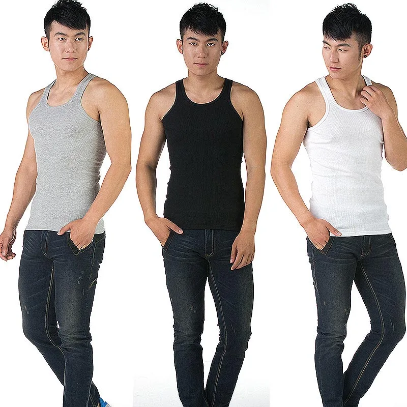 Летняя мужская жилетка однотонная с u вырезом без рукавов FDC99|Майки| |