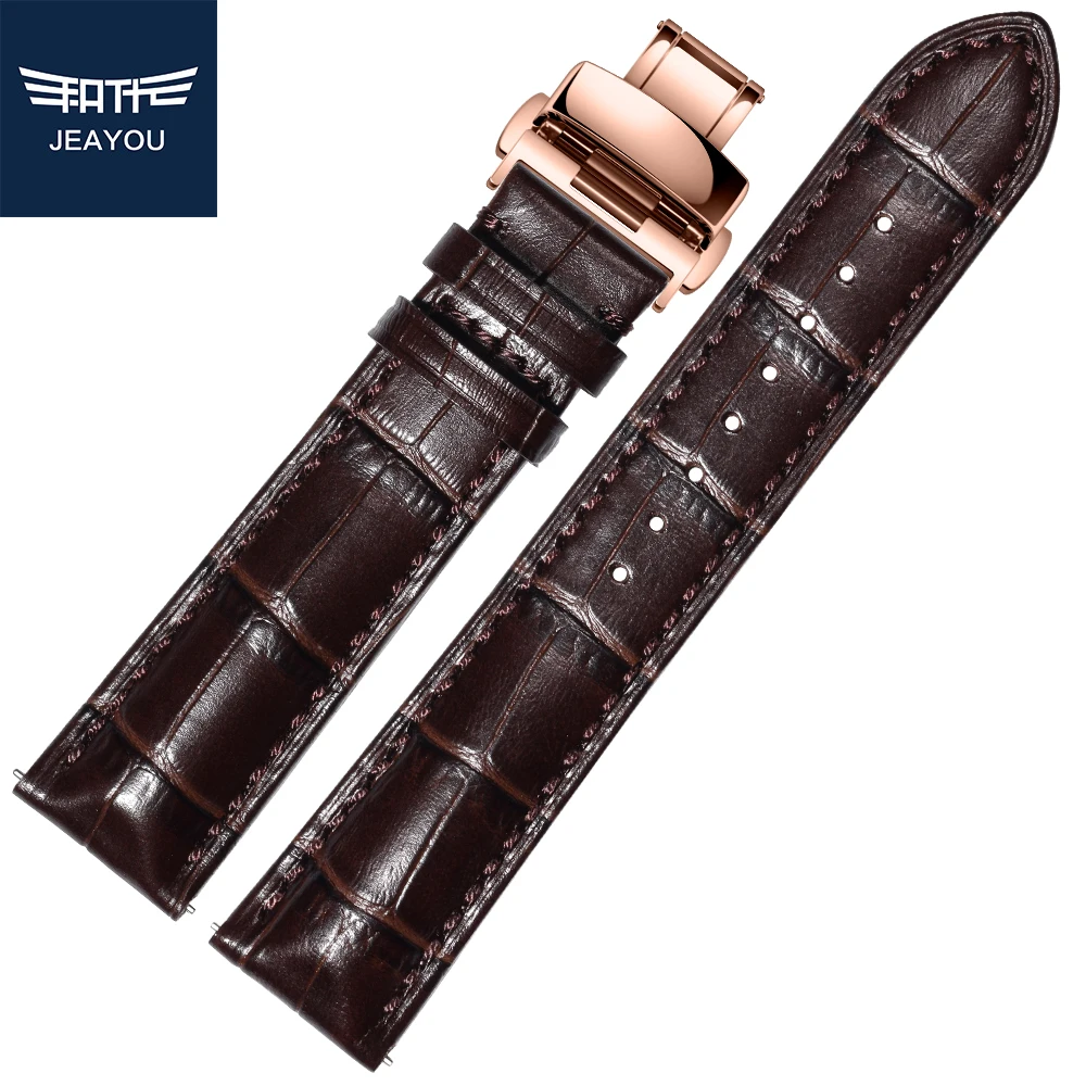 

JEAYOU Men Genuine Leather Watch Strap WatchBands For Tissot/Omega/IWC With Rose Gold Deployment Buckle 18mm 19mm 20mm 21mm 22mm