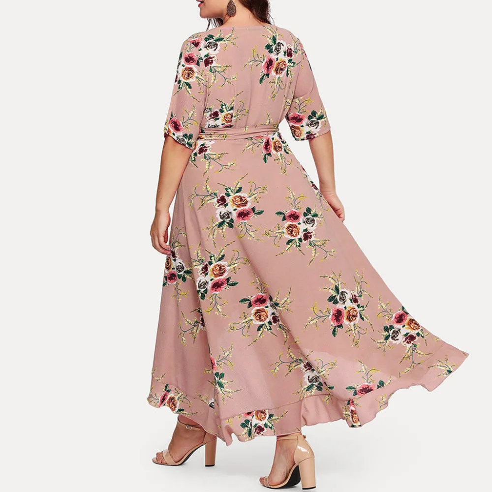 Плюс размеры для женщин Повседневное короткий рукав Boho Цветок богемвечерние