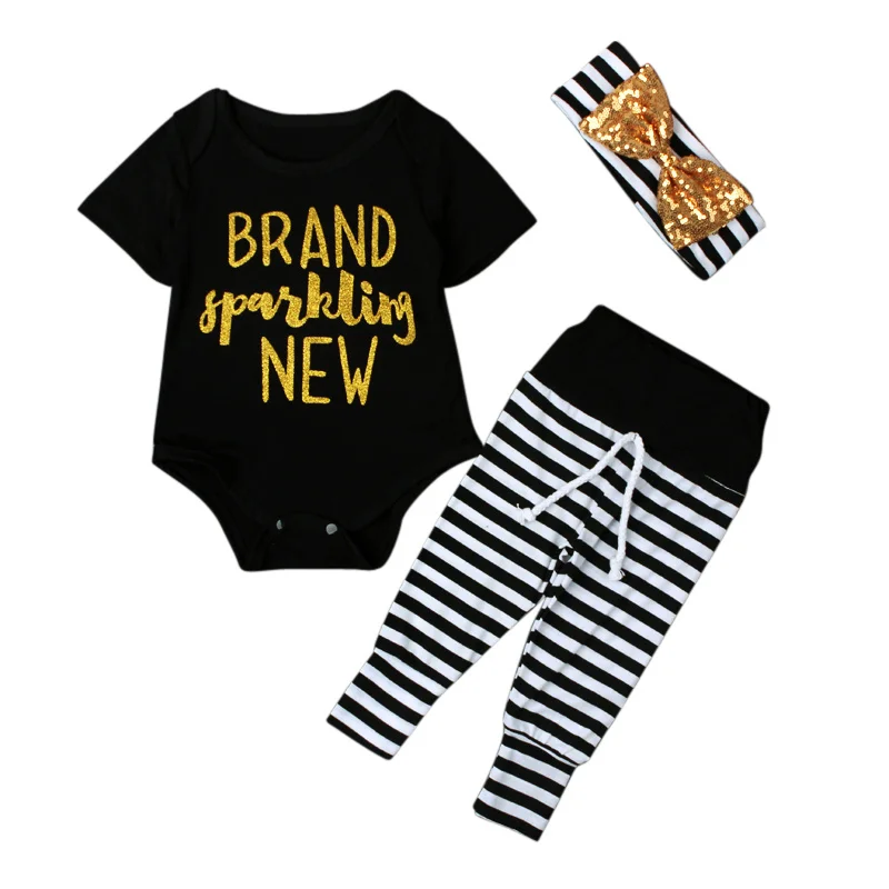 Милый Летний комплект одежды для маленьких девочек хлопковая черная футболка +