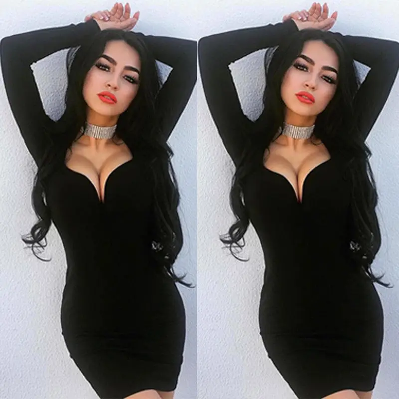 Летнее сексуальное платье с V образным вырезом эластичное облегающее однотонное